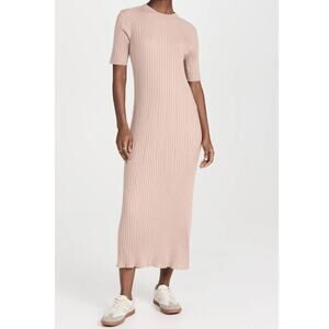 NWT Varley Baby Pink Maeve Knit Midi Short Sleeve Cozy Sweater Dress • Size L